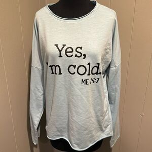 Lilicloth light blue French terry lined, rolled crew neckline/hem sweatshirt. Sm